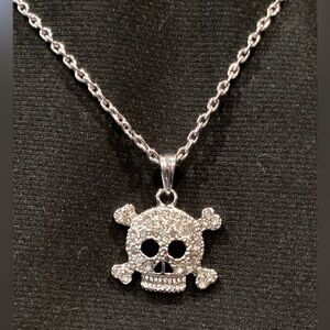 Silvertone & clear crystal Skull and Crossbones pendant necklace